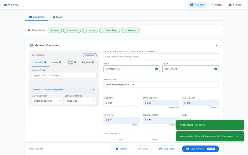 Screenshot of the Add a product once, everywhere system
